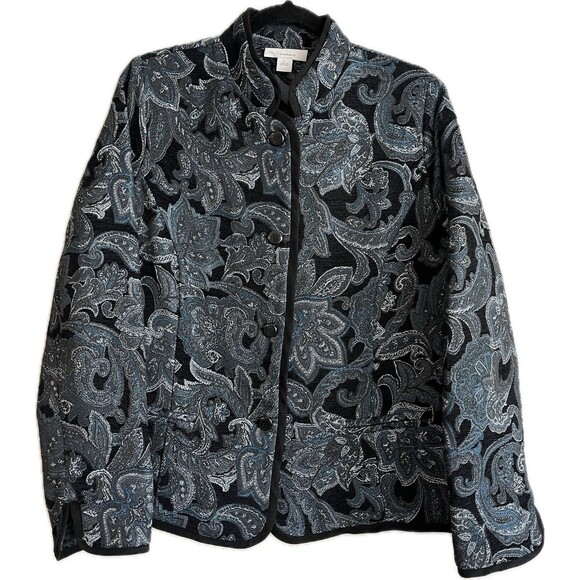 Dress Barn Jacket Blazer Womens Size L Button Front Textured Teal Paisley Print - Picture 1 of 10